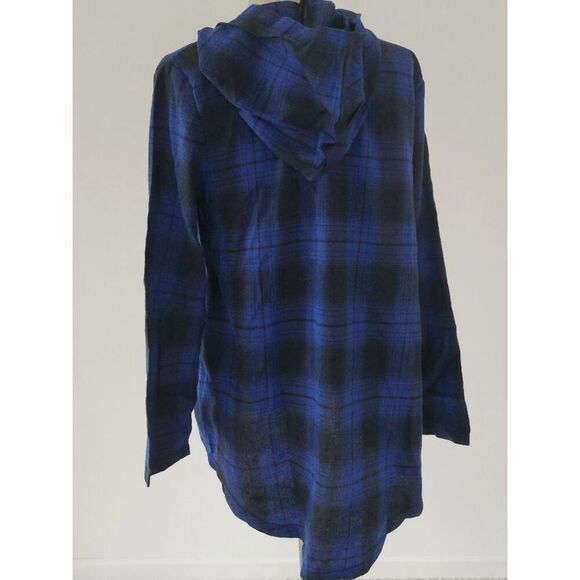 Plaid Knit Button-Accent Hooded button-down shirt M - Picture 8 of 9